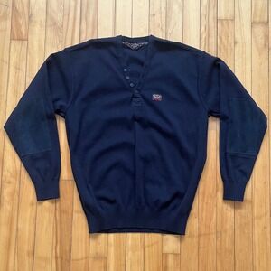 Paul & Shark Yachting Navy Blue Wool Blend V-Neck Button Sweater Mens XL